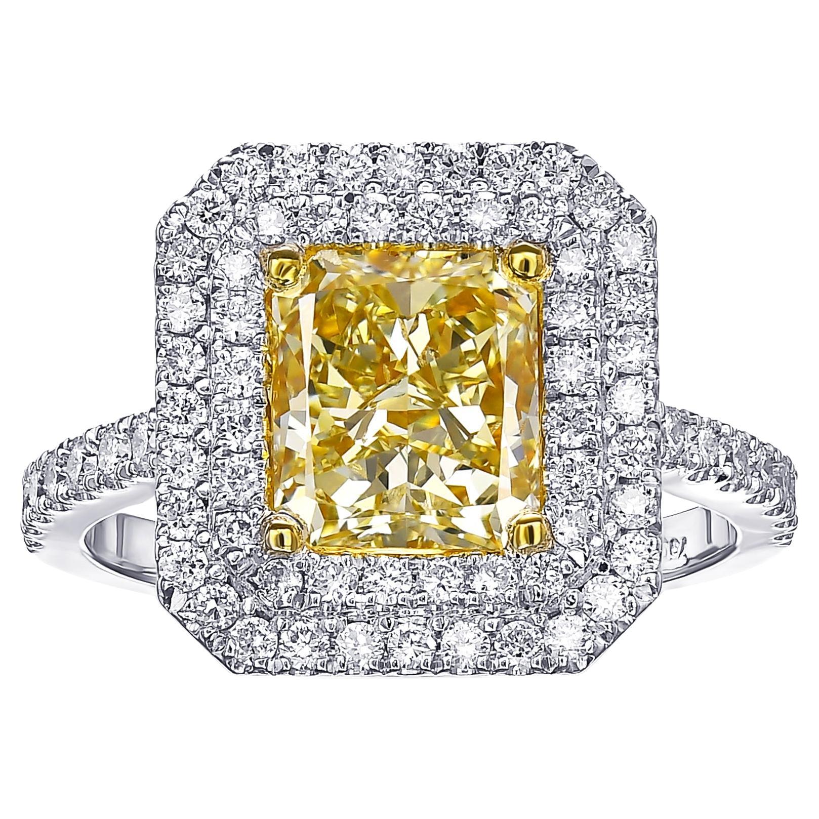 NO RESERVE - Bague en or blanc 18 carats avec diamants fantaisie de 2,71 carats certifiés GIA