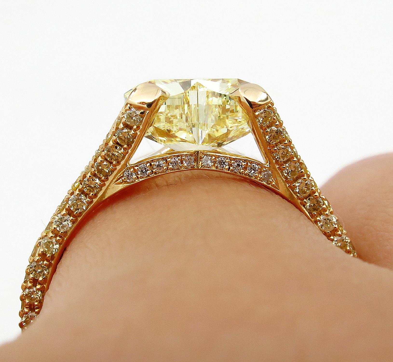 GIA 2.71 Carat Natural Fancy Yellow Heart Shape Diamond Ring Yellow Gold 9