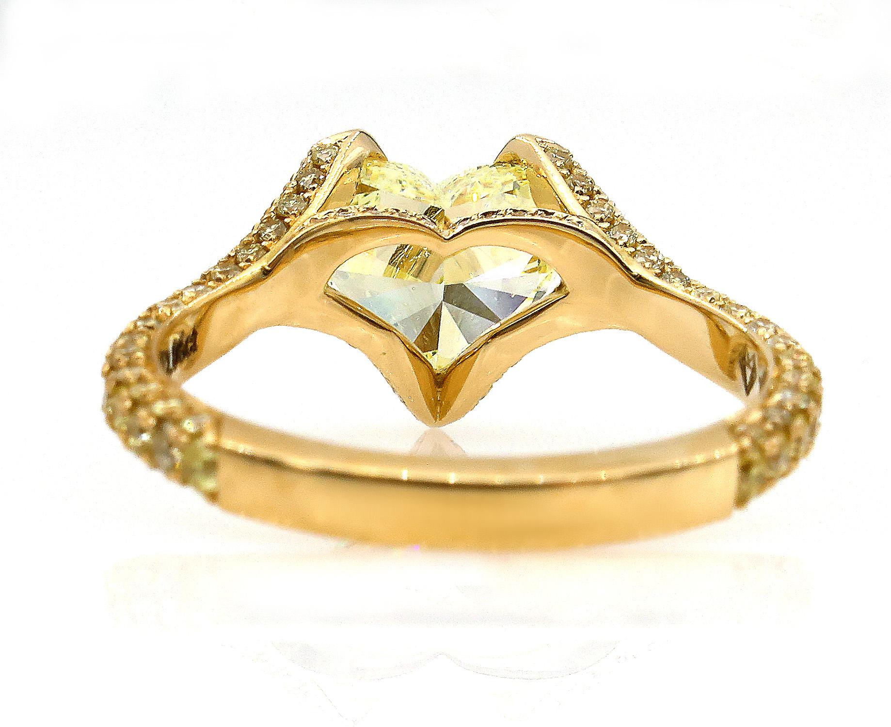 GIA 2.71 Carat Natural Fancy Yellow Heart Shape Diamond Ring Yellow Gold 2