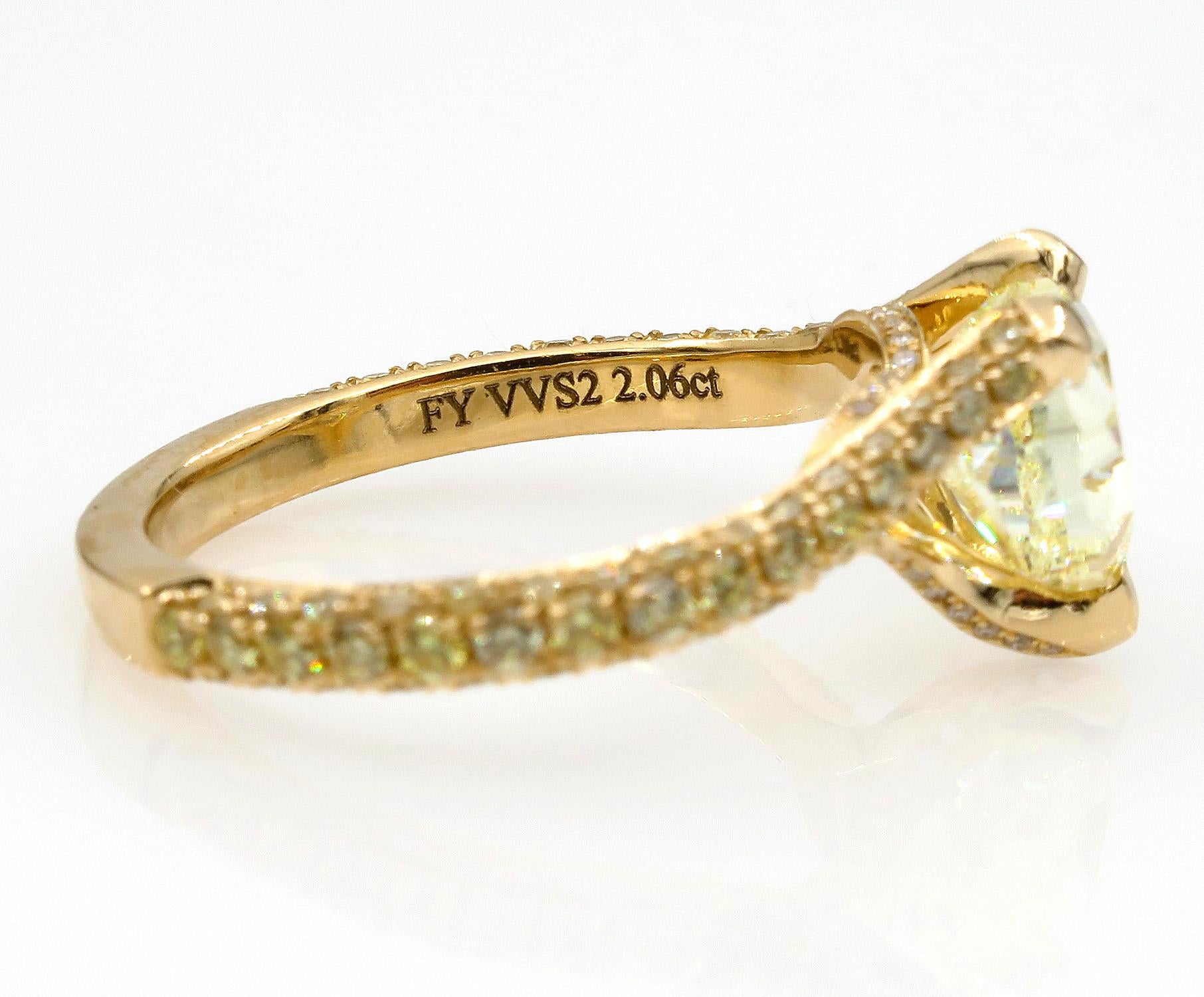 GIA 2.71 Carat Natural Fancy Yellow Heart Shape Diamond Ring Yellow Gold 3