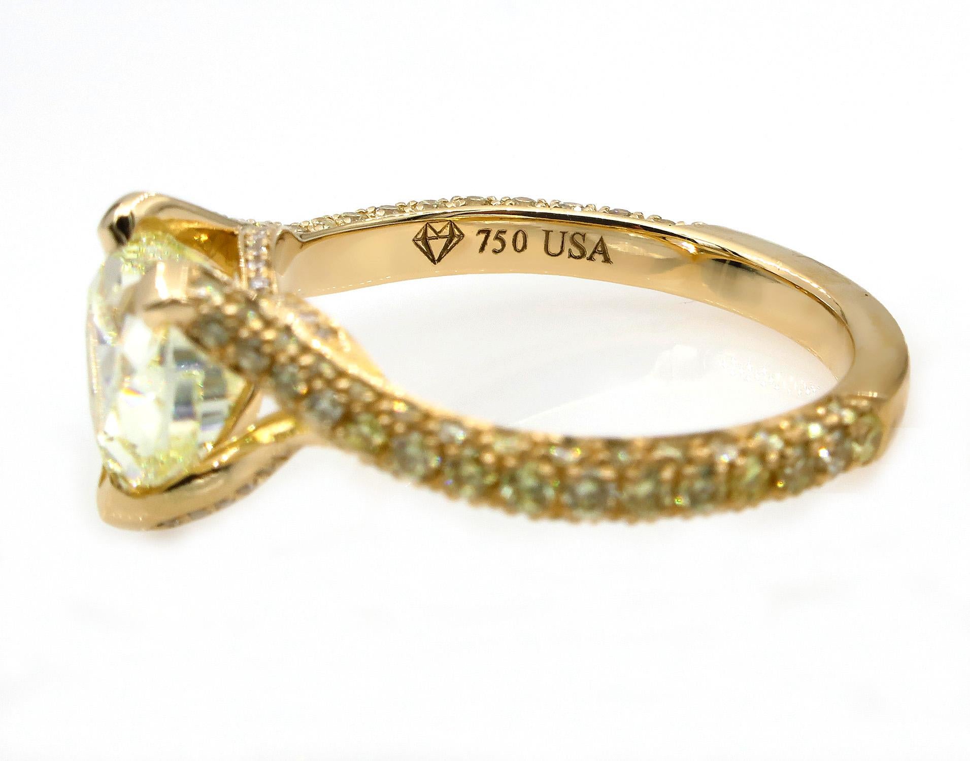 GIA 2.71 Carat Natural Fancy Yellow Heart Shape Diamond Ring Yellow Gold 4
