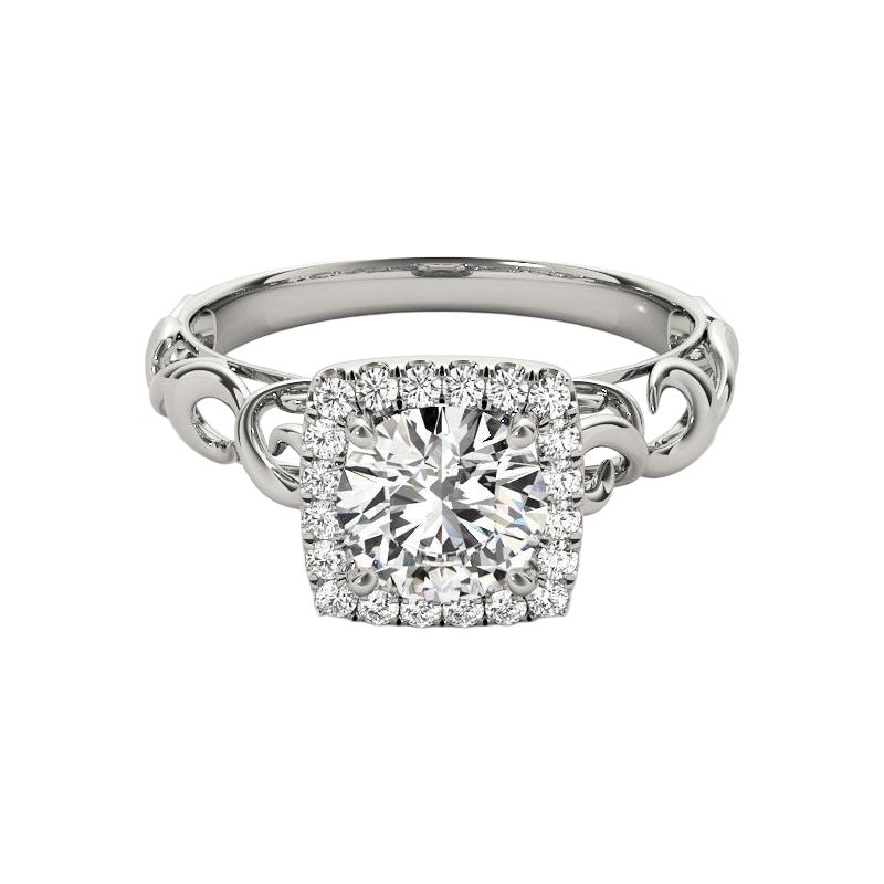 GIA 2,71ct Anello con diamante rotondo quadrato con aureola aperta a nastro della cattedrale