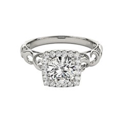 GIA 2,71ct Anello con diamante rotondo quadrato con aureola aperta a nastro della cattedrale