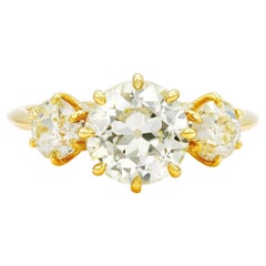 GIA 2.73 Ctw. Three Stone Engagement Ring in 18k Yellow Gold