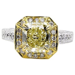 Retro GIA 2.74 Carat Natural Fancy Yellow Radiant Diamond Engagement Wedding Ring