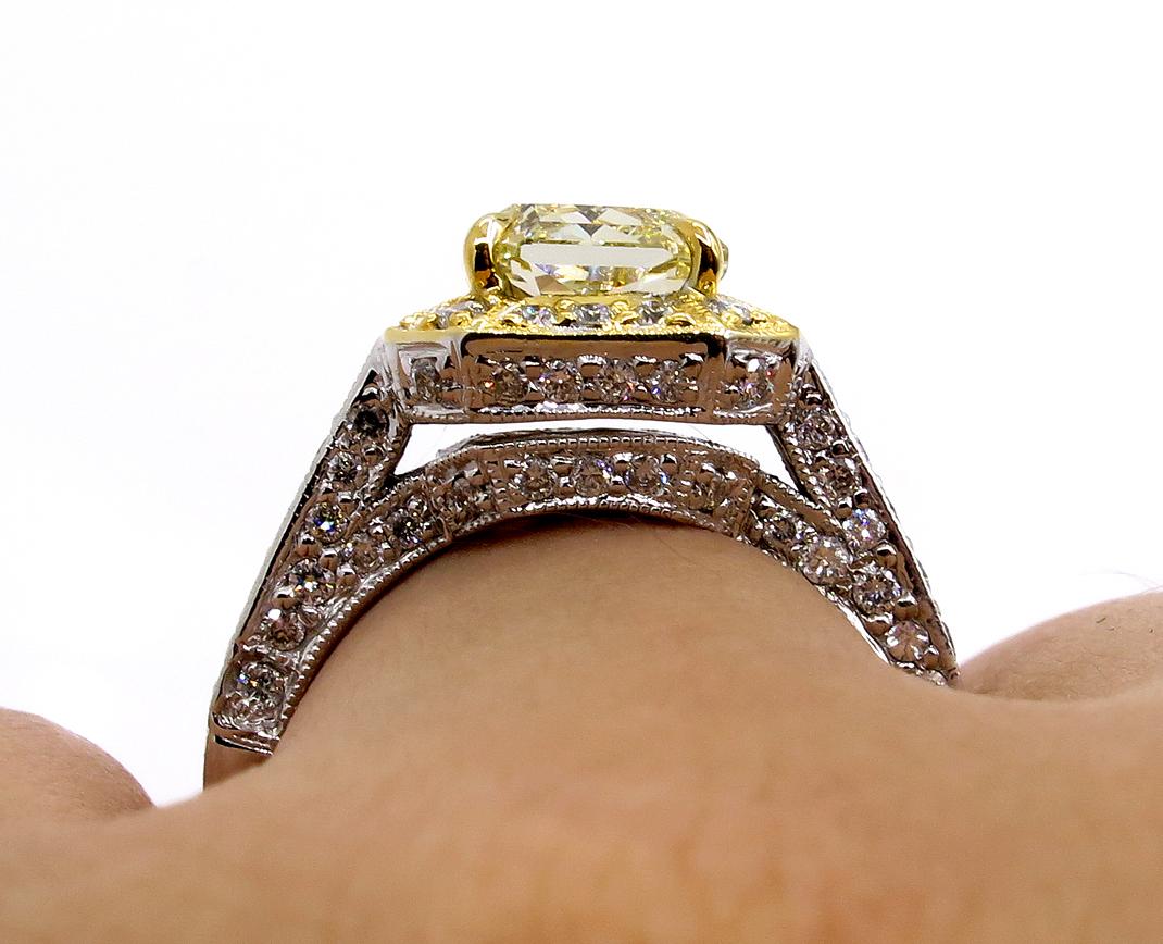 GIA 2.74 Carat Natural Fancy Yellow Radiant Diamond Engagement Wedding Ring For Sale 5