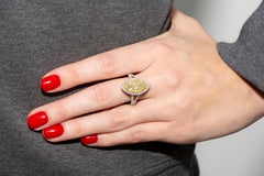 GIA 2.75 CT Yellow Marquise White Diamond 18 KT Gold Double Halo Engagement Ring