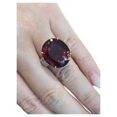 GIA 27.58 Carat Oval Rubellite Cocktail Ring with Diamonds in Platinum