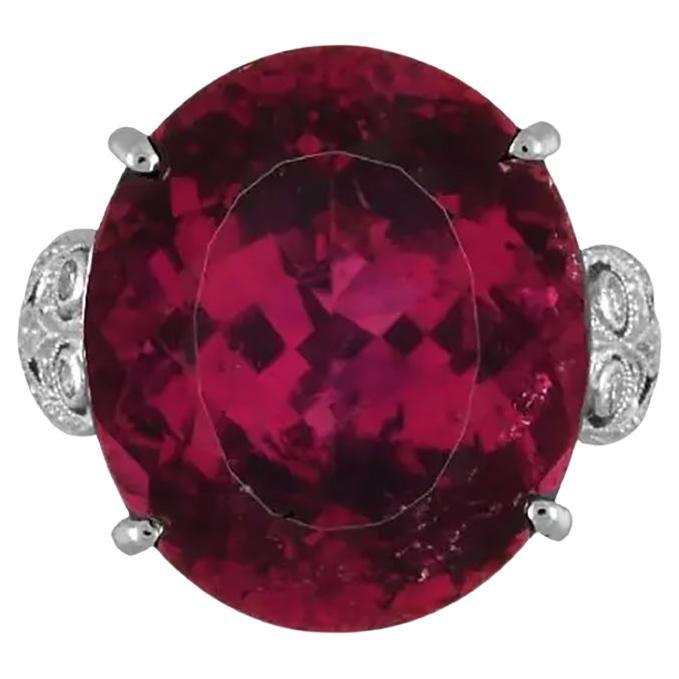 GIA 27.58 Carat Oval Rubellite Cocktail Ring with Diamonds in Platinum For Sale
