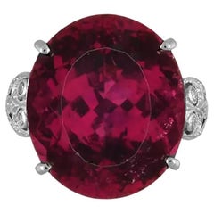 GIA 27.58 Carat Oval Rubellite Cocktail Ring with Diamonds in Platinum