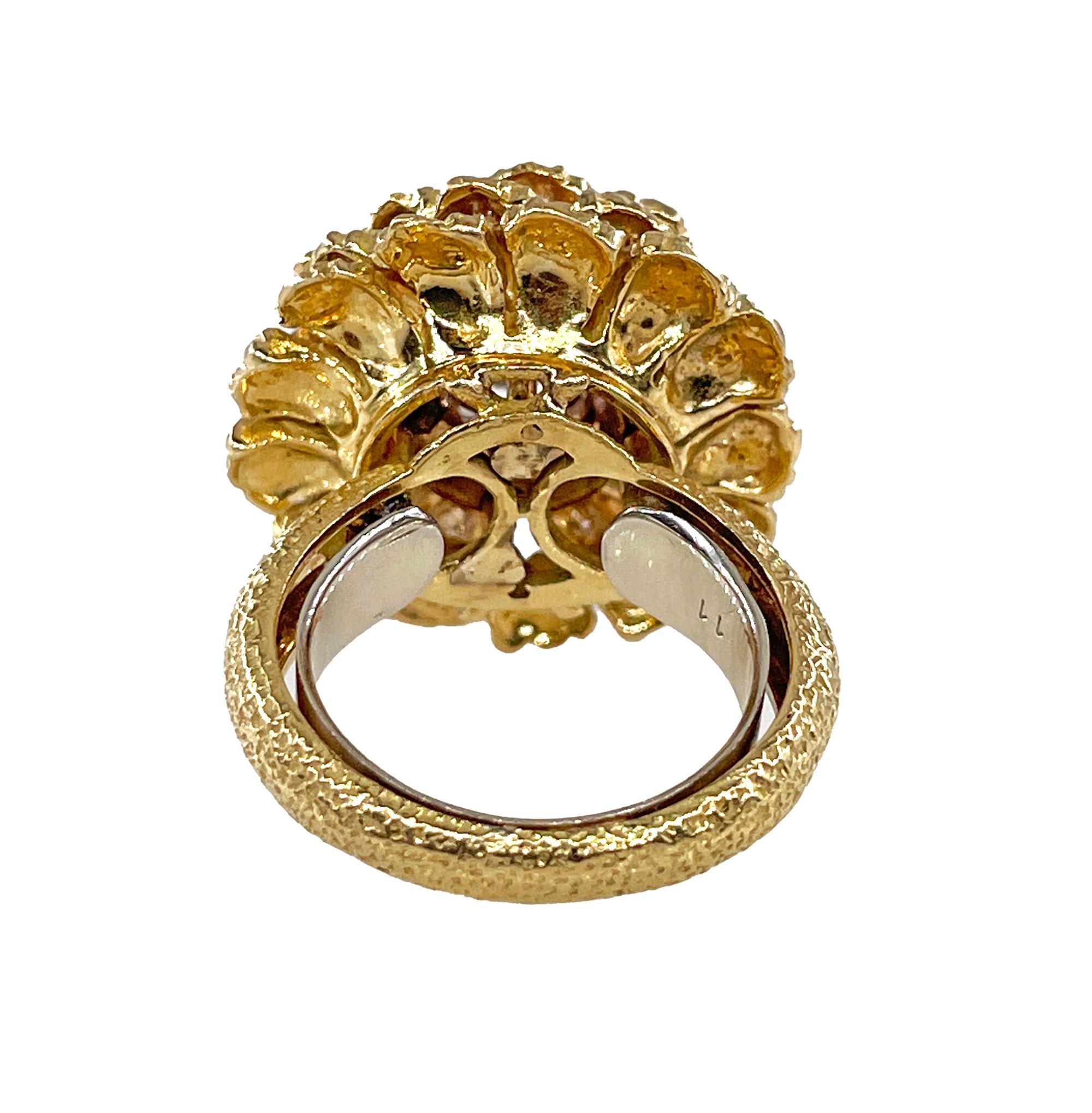 GIA 2.75ctw No-Heat Pink Sapphire Diamond 18K Gold Vintage Flower Cocktail Ring For Sale 2