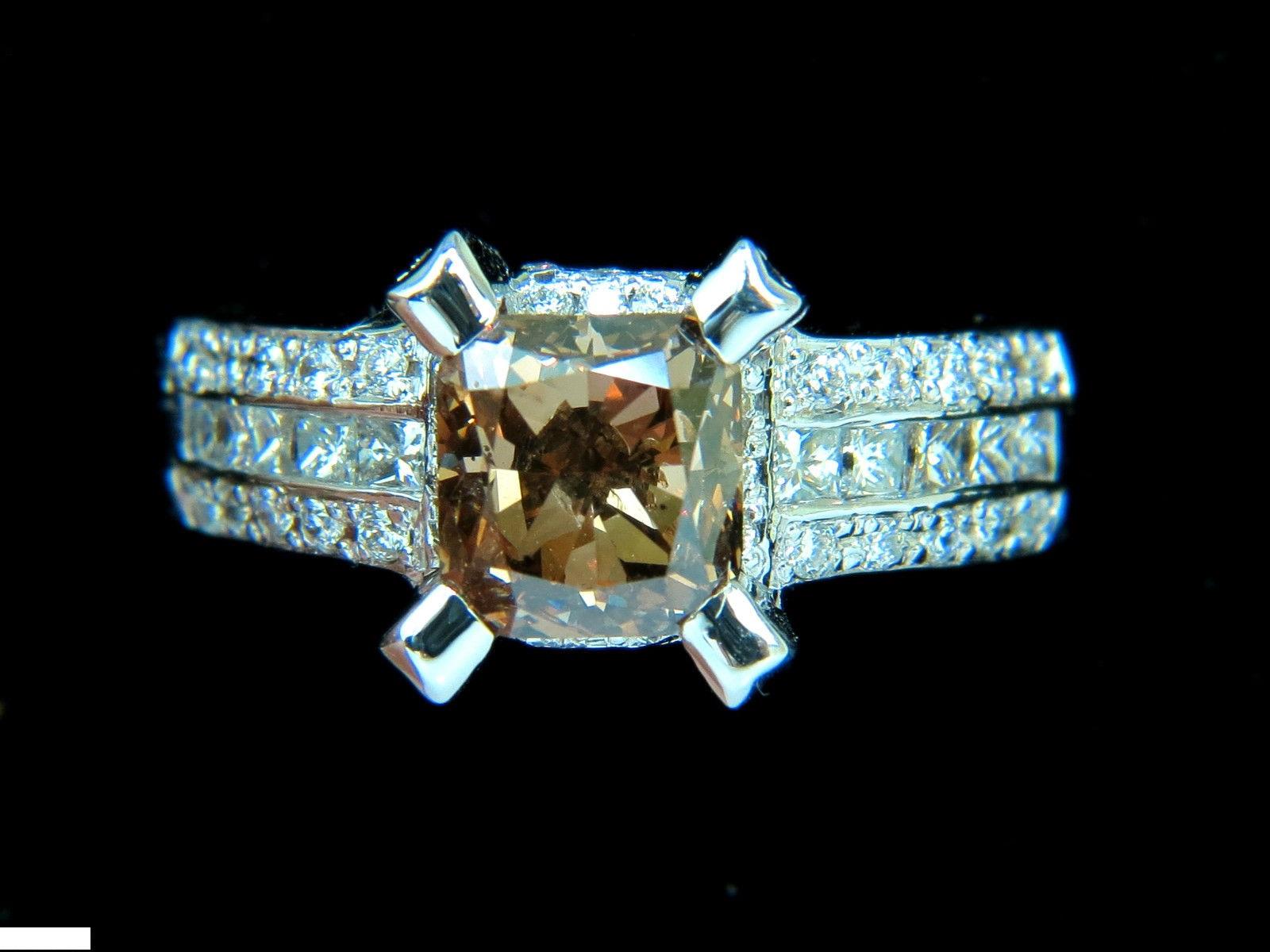 Femenino o masculino GIA Anillo de diamantes de 2,76 quilates naturales de color marrón anaranjado fantasía G/VS 14 quilates en venta