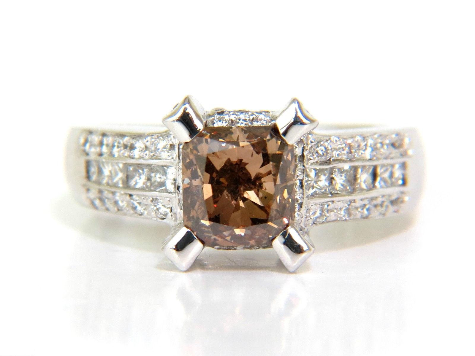 GIA Anillo de diamantes de 2,76 quilates naturales de color marrón anaranjado fantasía G/VS 14 quilates en venta 1