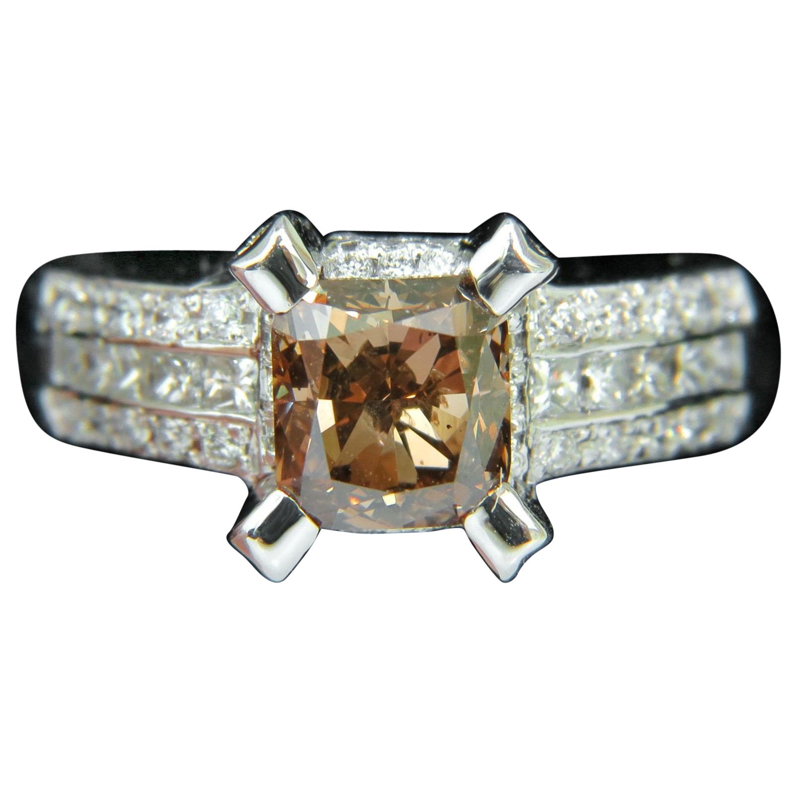 Bague en or 14 carats avec diamant brun orange fantaisie naturel de 2,76 carats certifié GIA G/VS