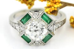 GIA 2.78 CTW Round Cut Natural Diamond & Natural Green Emerald 18K White Gold