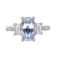 GIA 2.79 Carat Natural Sapphire Diamond Three-Stone Platinum Engagement Ring