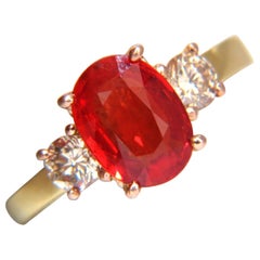 GIA 2.79 Carat Natural Vivid Red Orange Sapphire and Brown Diamond Ring 18 Karat