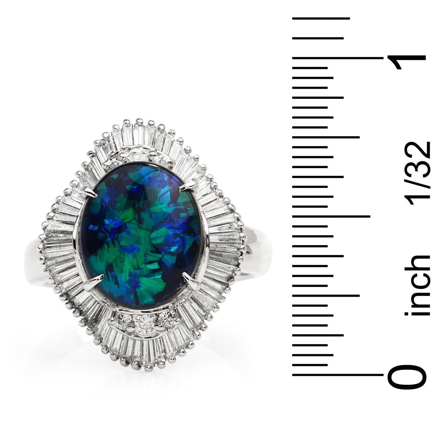 GIA 2.79ct Natural Black Opal Diamond Platinum Ballerina Cocktail Ring In Excellent Condition For Sale In Miami, FL