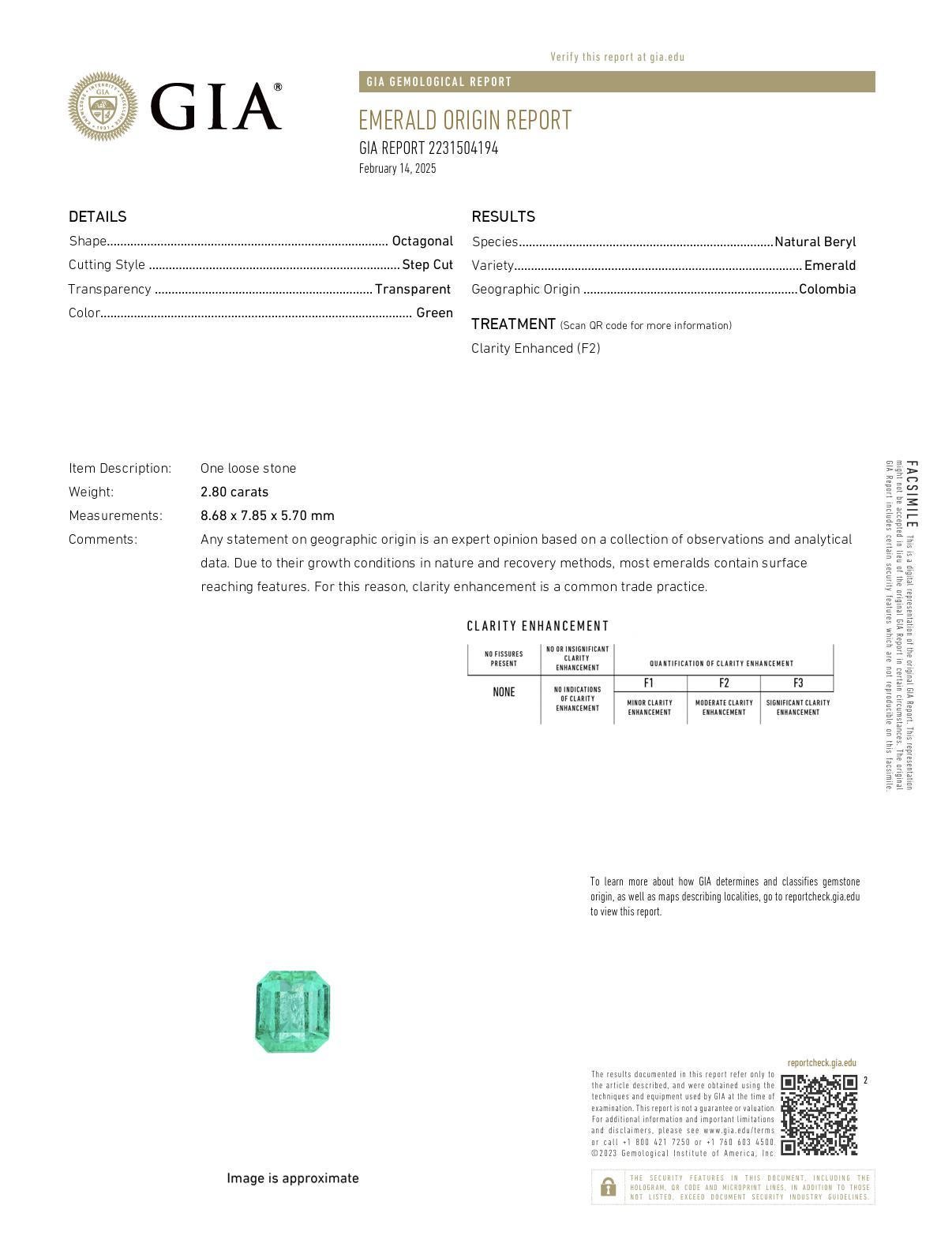 GIA 2.80 carat Colombian emerald platinum ring In Excellent Condition For Sale In Beverly Hills, CA