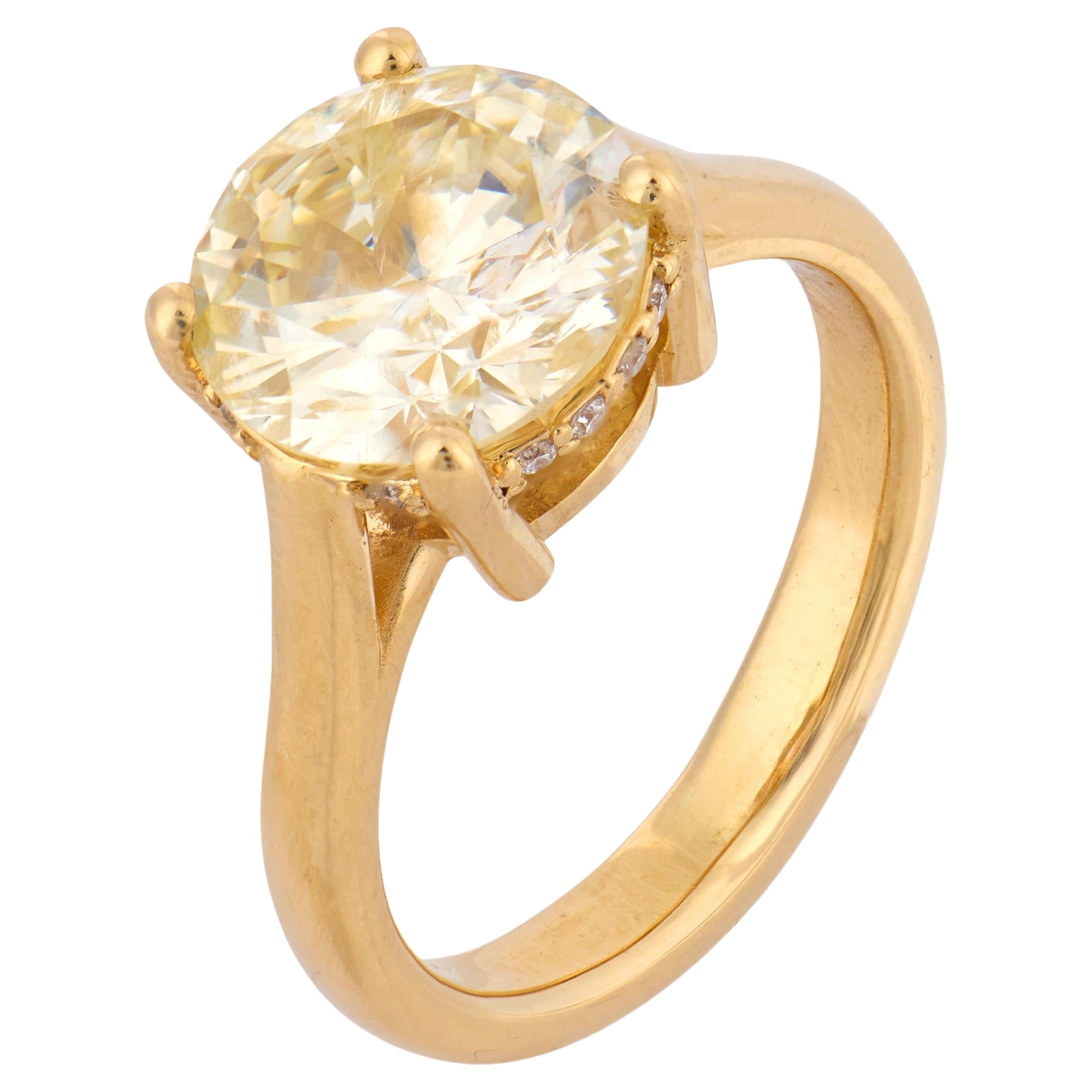 GIA 2.81 carat round brilliant cut diamond 14k yellow gold engagement ring