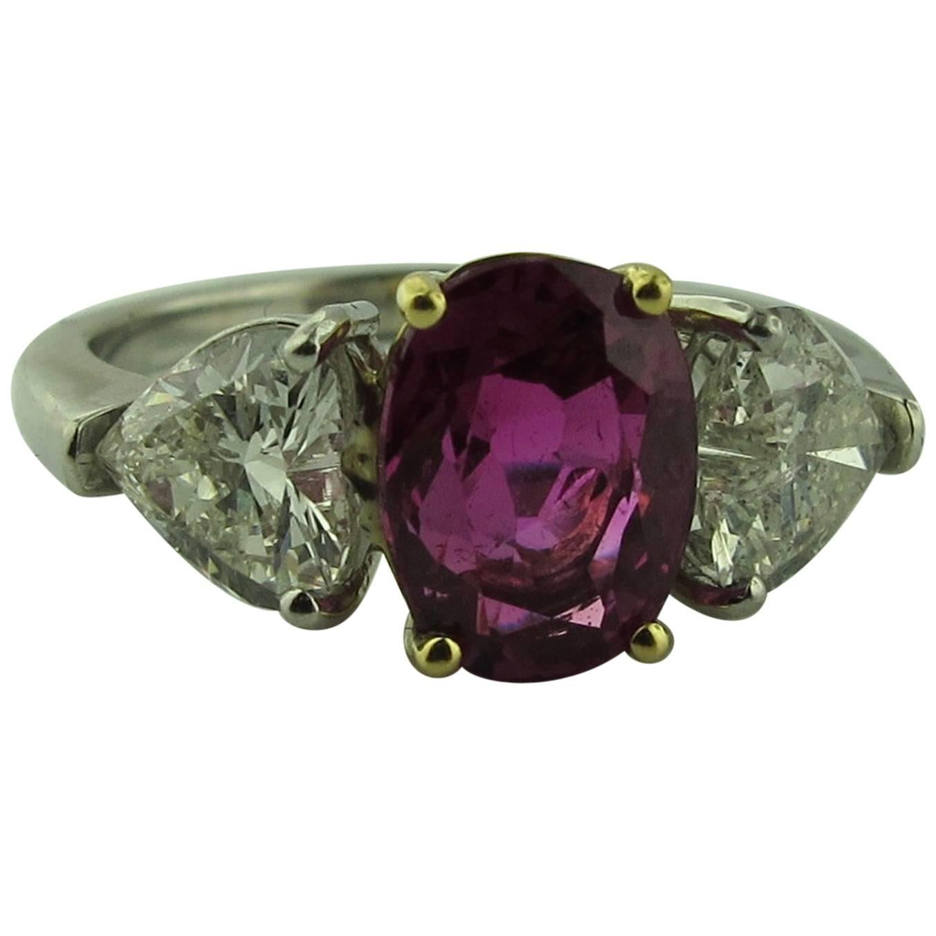 GIA 2.81ct Oval unheated BURMA Ruby and Heart Shaped Diamond ring in Platinum
