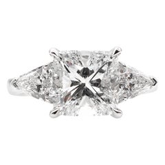 GIA 2.82 Carat Estate Vintage Cushion Diamond Three-Stone Wedding Ring