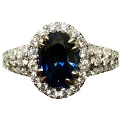 GIA 2.82 Carat Sapphire Diamond Halo Engagement Ring 18 Karat White Gold