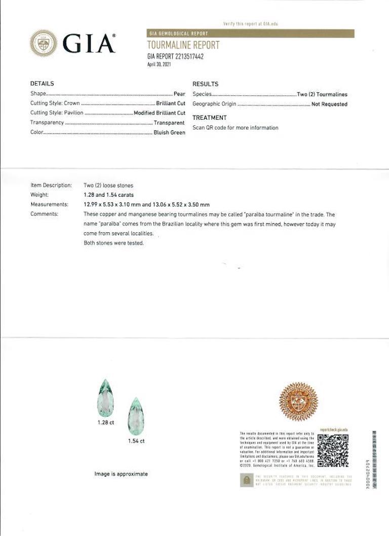 GIA 2,82 Karat Paraiba-Turmalin und Diamant-Ohrringe aus 21 Karat Gelbgold (Tropfenschliff) im Angebot
