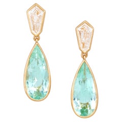 GIA 2.82 Carats Paraiba Tourmaline and Diamond Earrings in 21 Karat Yellow Gold