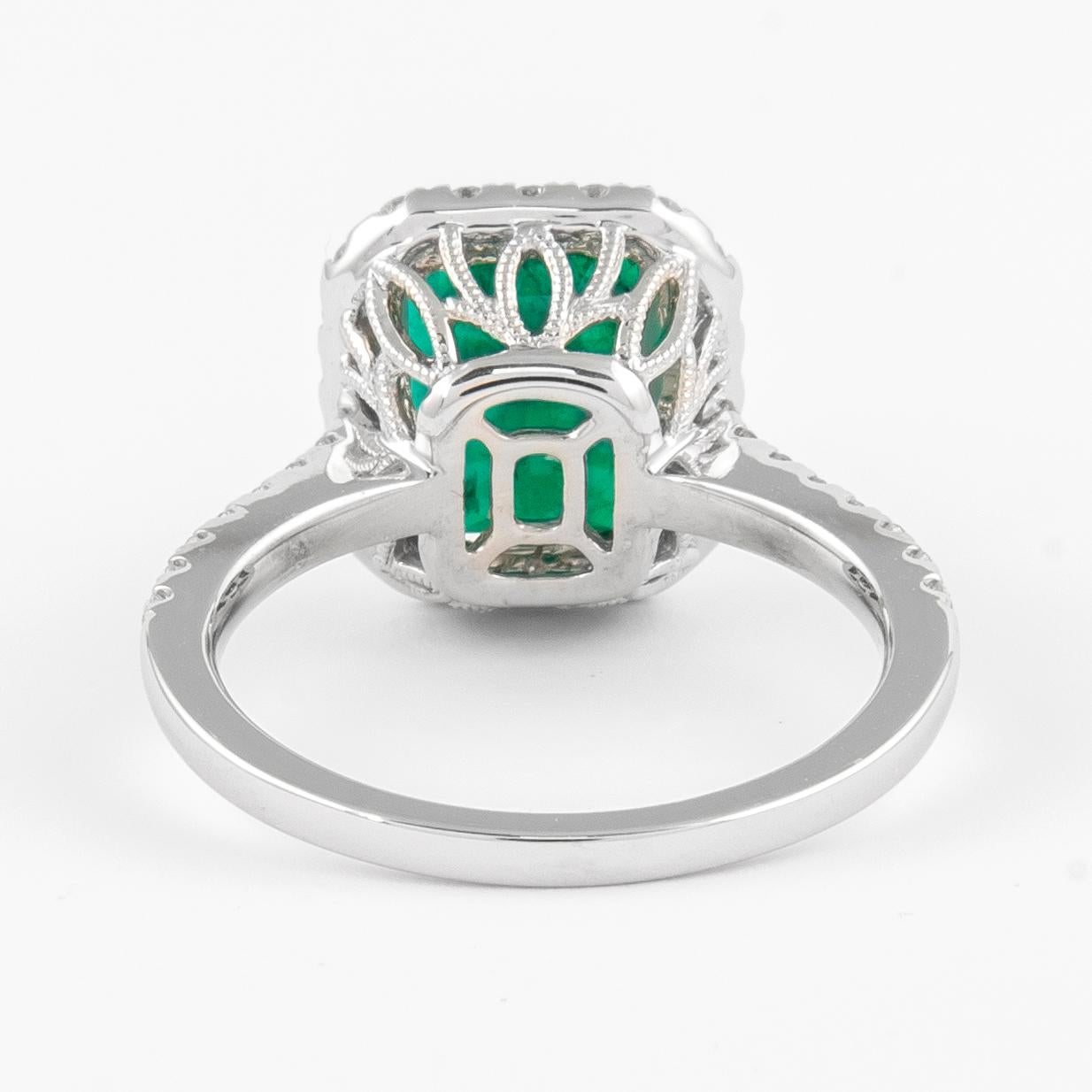 Women's GIA 2.83 Carat Emerald and Diamond Halo Ring 18k Gold