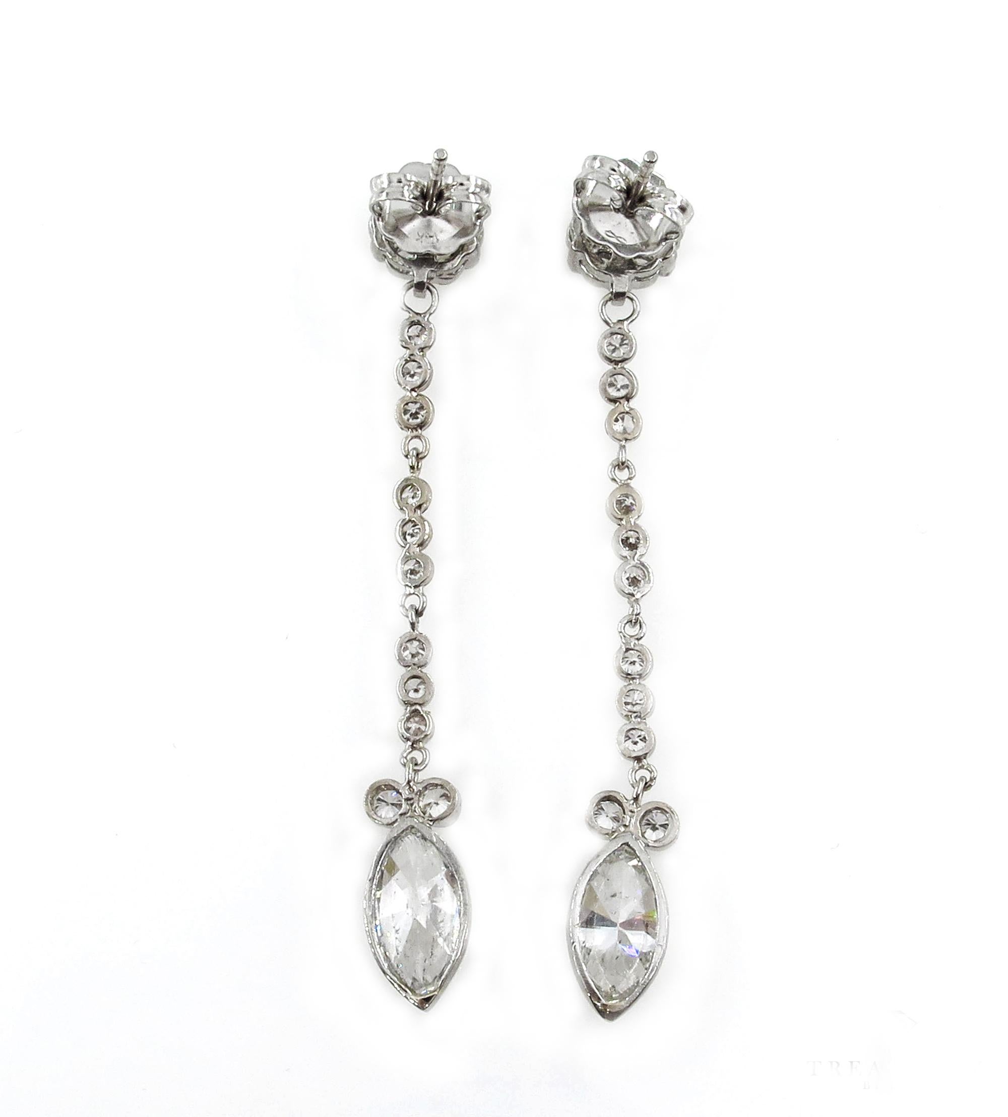 Pendants d'oreilles en or blanc 14 carats avec diamants taille marquise et rond de 2,84 carats certifiés GIA en vente 7