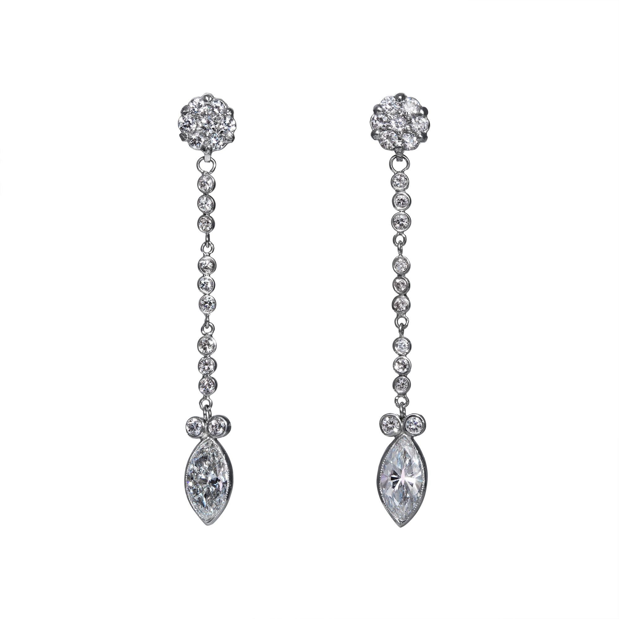 Orecchini pendenti in oro bianco 14k con diamanti tondi e marquise GIA da 2,84 carati in vendita 8