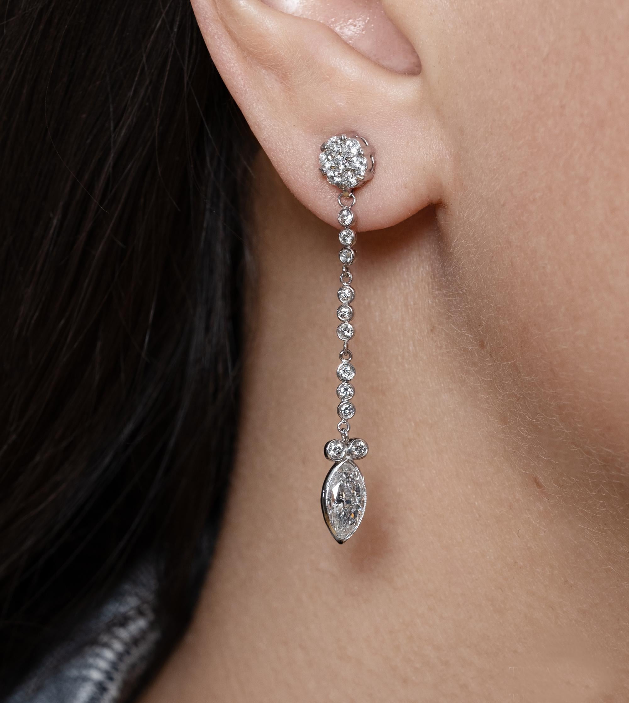 Pendants d'oreilles en or blanc 14 carats avec diamants taille marquise et rond de 2,84 carats certifiés GIA en vente 10
