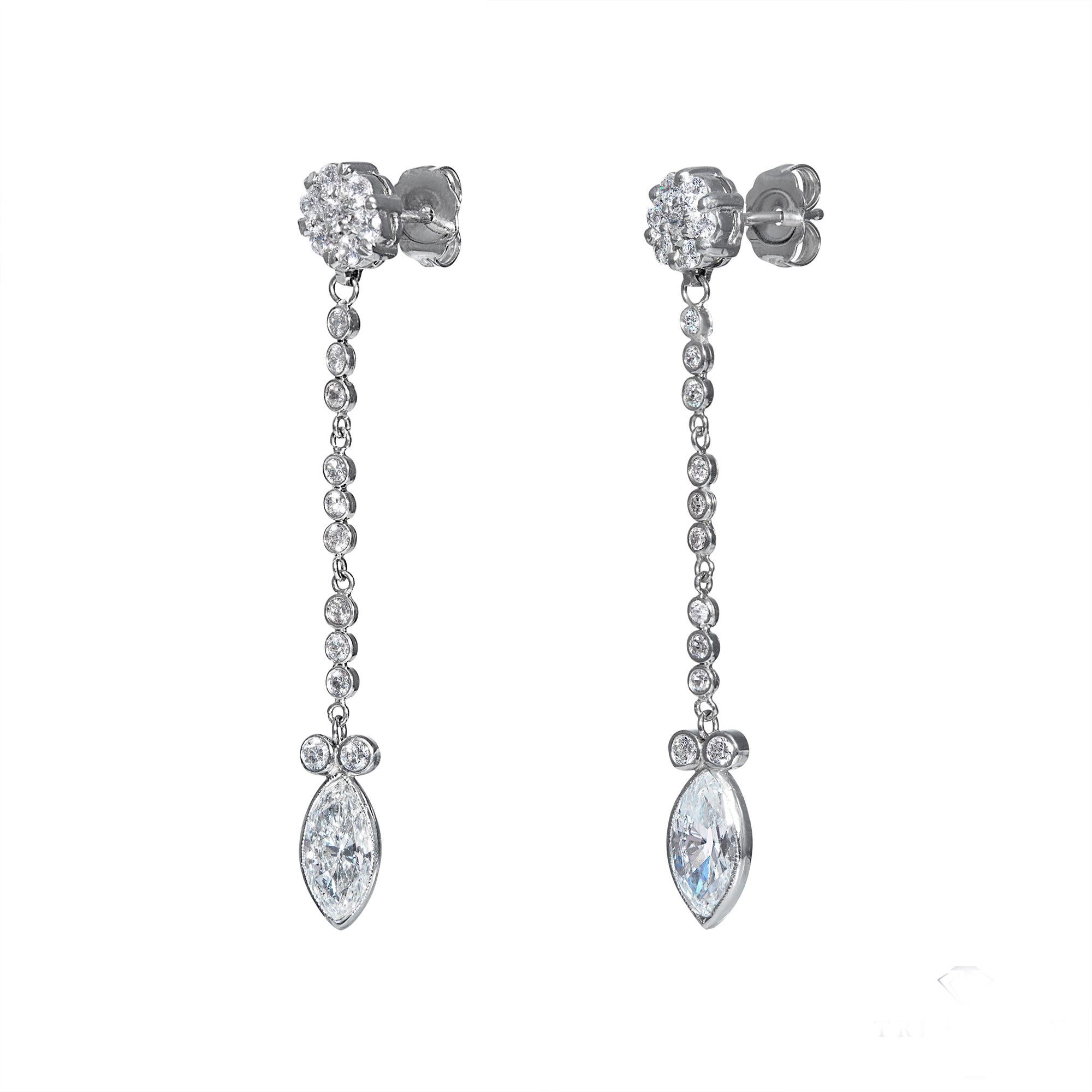 Orecchini pendenti in oro bianco 14k con diamanti tondi e marquise GIA da 2,84 carati in vendita 4