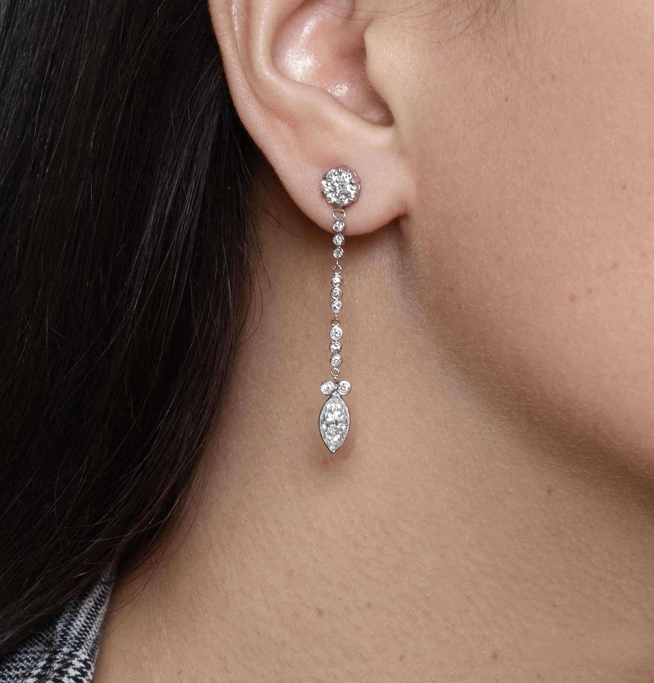 Pendants d'oreilles en or blanc 14 carats avec diamants taille marquise et rond de 2,84 carats certifiés GIA en vente 11