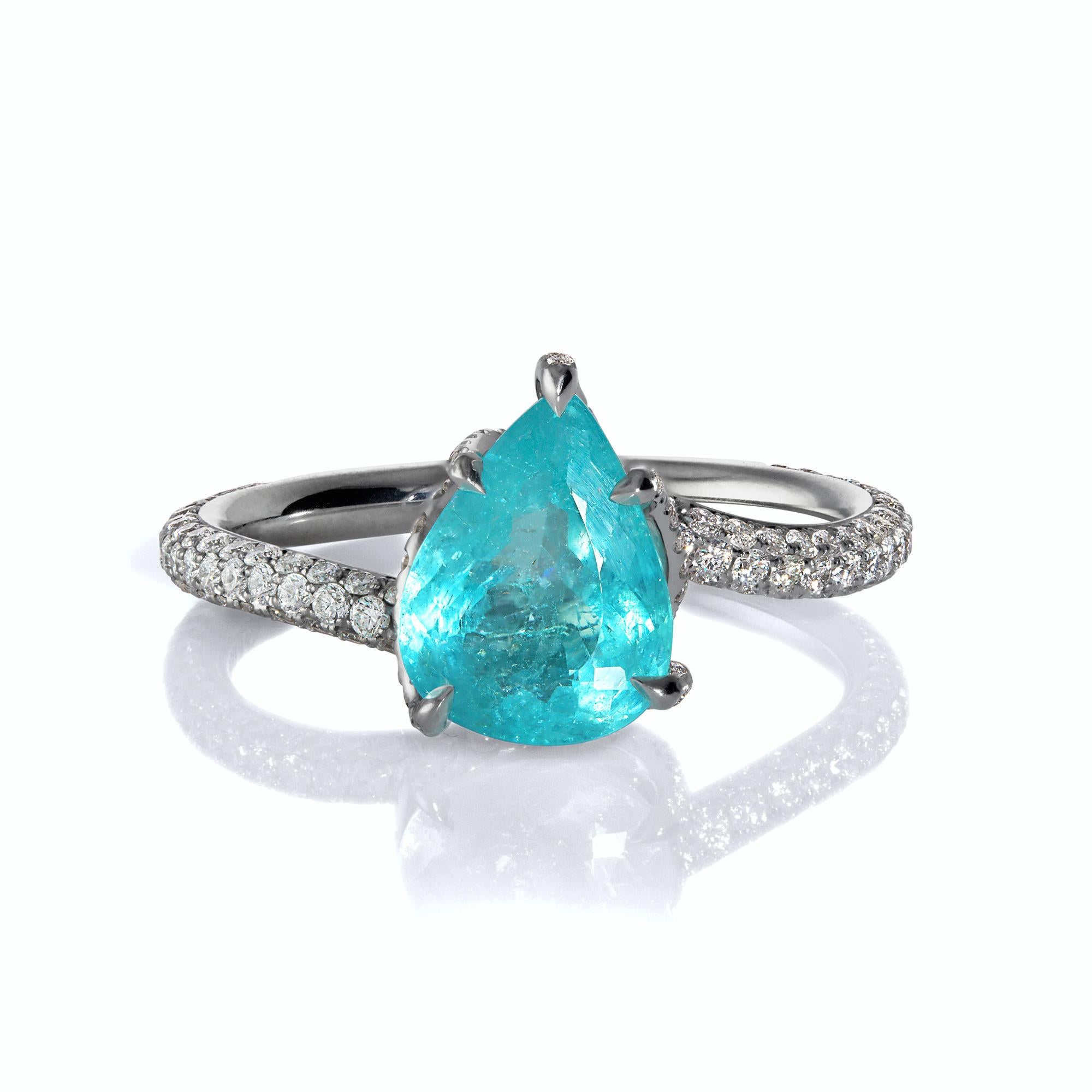 GIA 2.84ct Natural Paraiba Tourmaline Pear Shape Diamond Platinum 