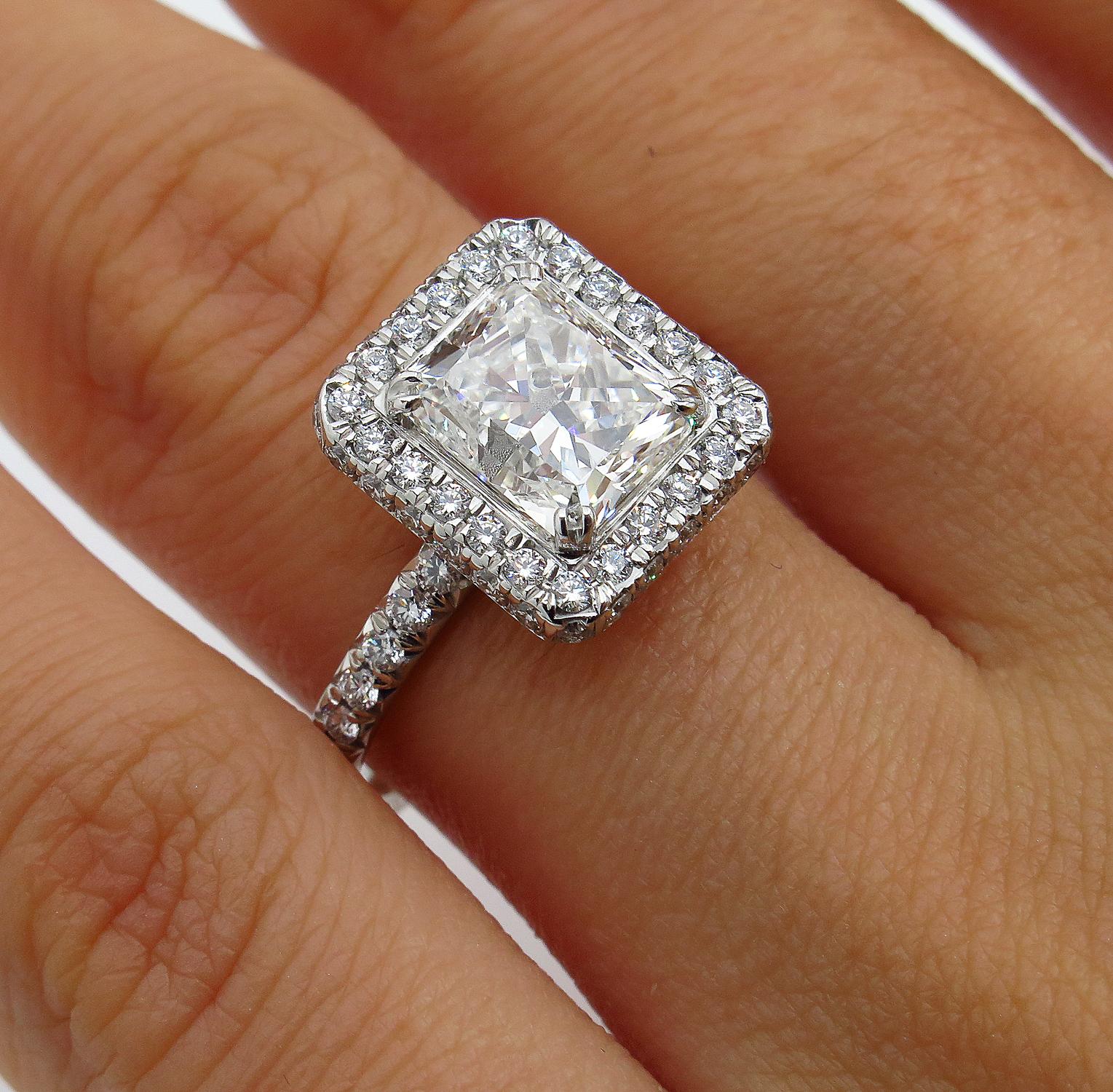 GIA 2.84 Carat Vintage Radiant Cut Diamond Engagement Wedding Platinum Ring 7
