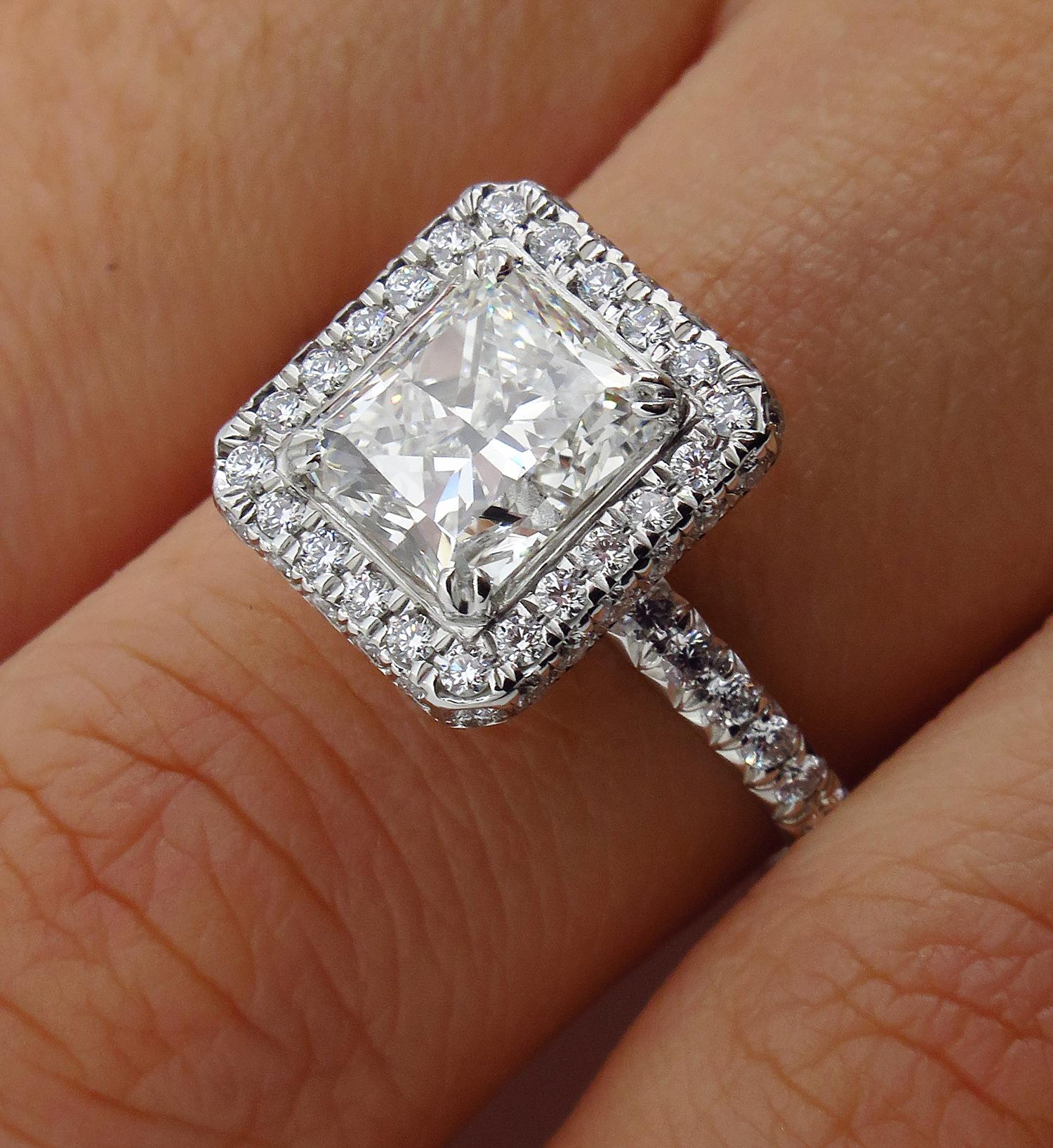 GIA 2.84 Carat Vintage Radiant Cut Diamond Engagement Wedding Platinum Ring 8