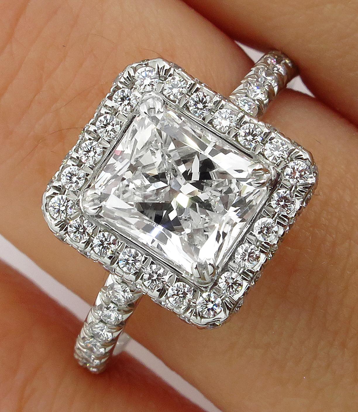 GIA 2.84 Carat Vintage Radiant Cut Diamond Engagement Wedding Platinum Ring 5
