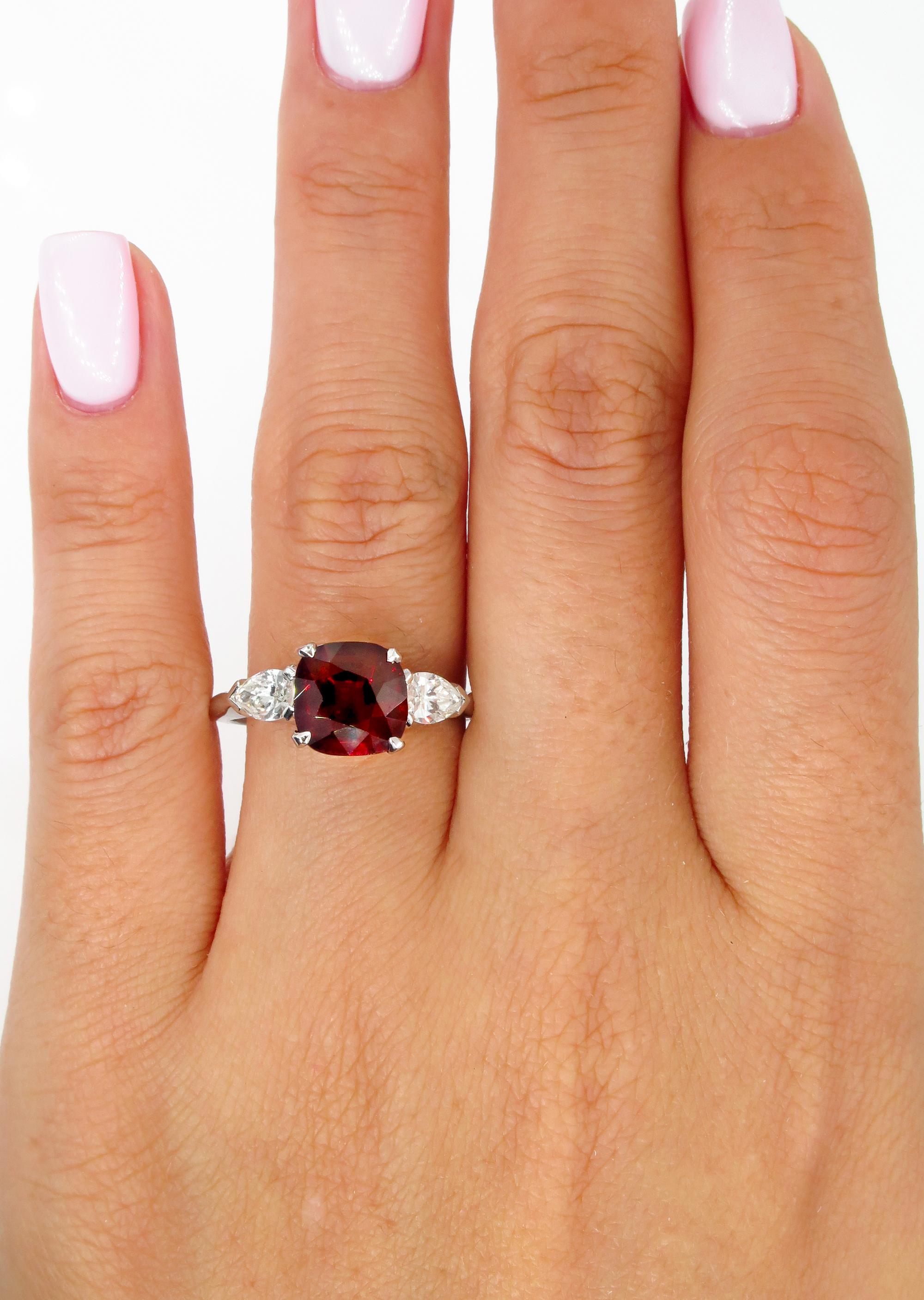 GIA 2.85ct Natural Burma No-Heat Red Spinel and Diamond Platinum 3-Stone Ring 5