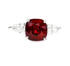 GIA 2.85ct Natural Burma No-Heat Red Spinel and Diamond Platinum 3-Stone Ring