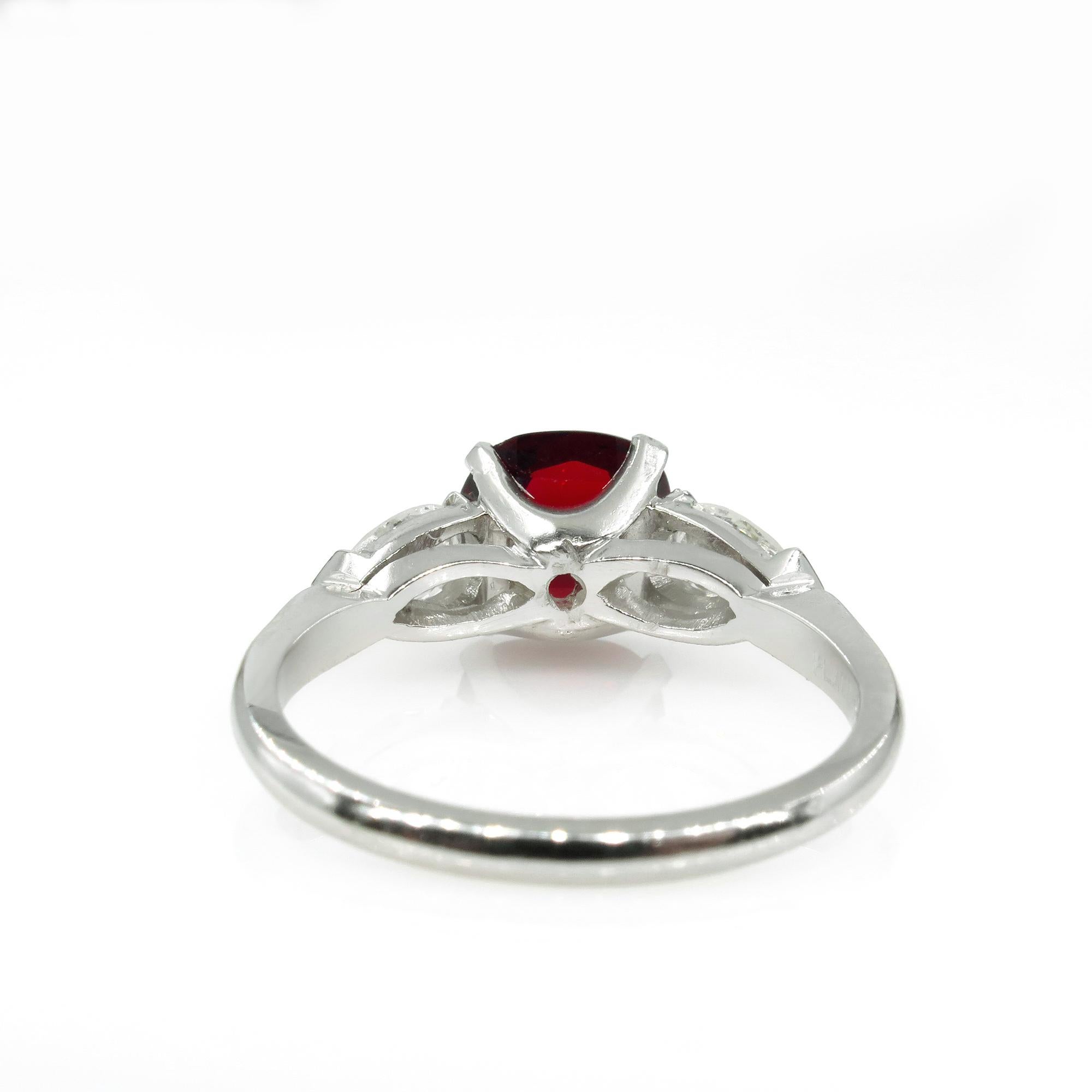 Women's GIA 2.85ct Natural Burma No-Heat Red Spinel and Diamond Platinum 3-Stone Ring