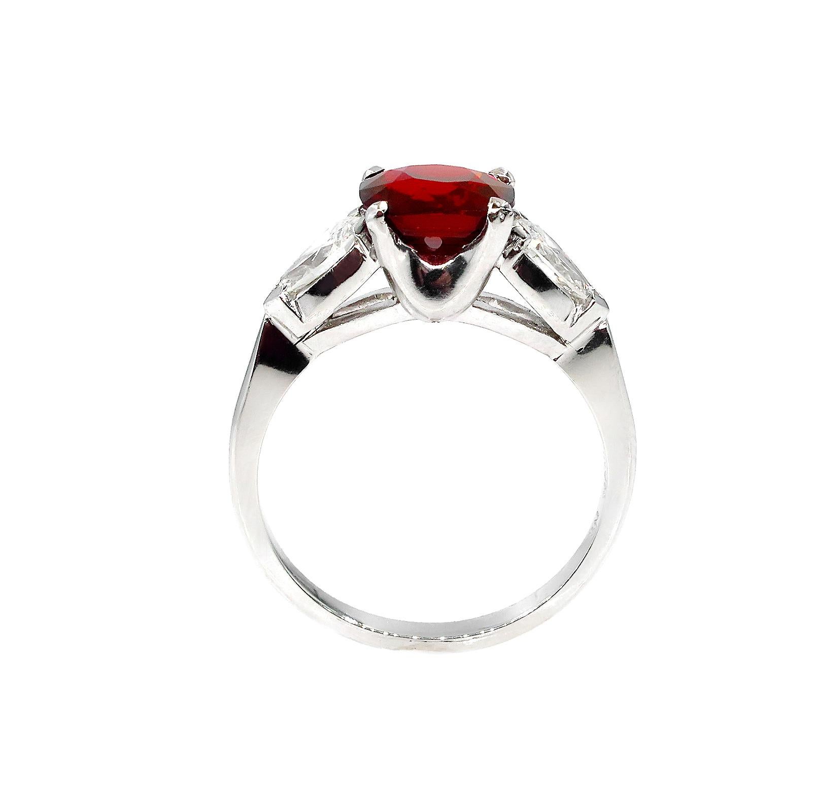 GIA 2.85ct Natural Burma No-Heat Red Spinel and Diamond Platinum 3-Stone Ring 1