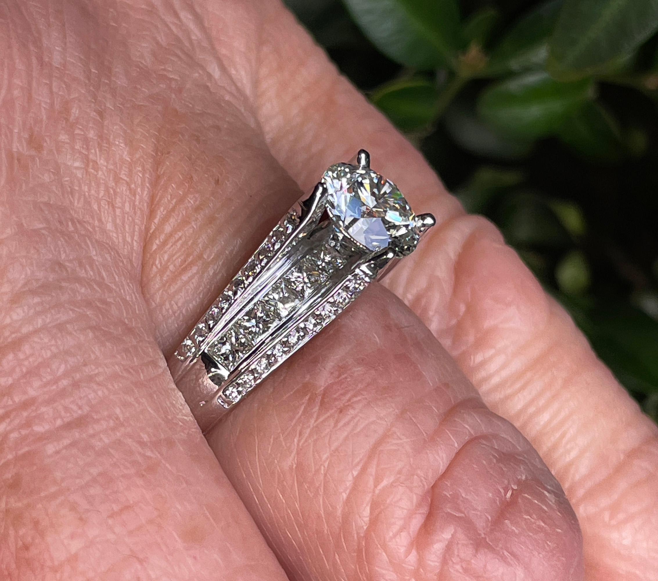 GIA 2.85ctw H SI1 Round Cut Diamond Engagement Wedding Platinum Estate Ring For Sale 6
