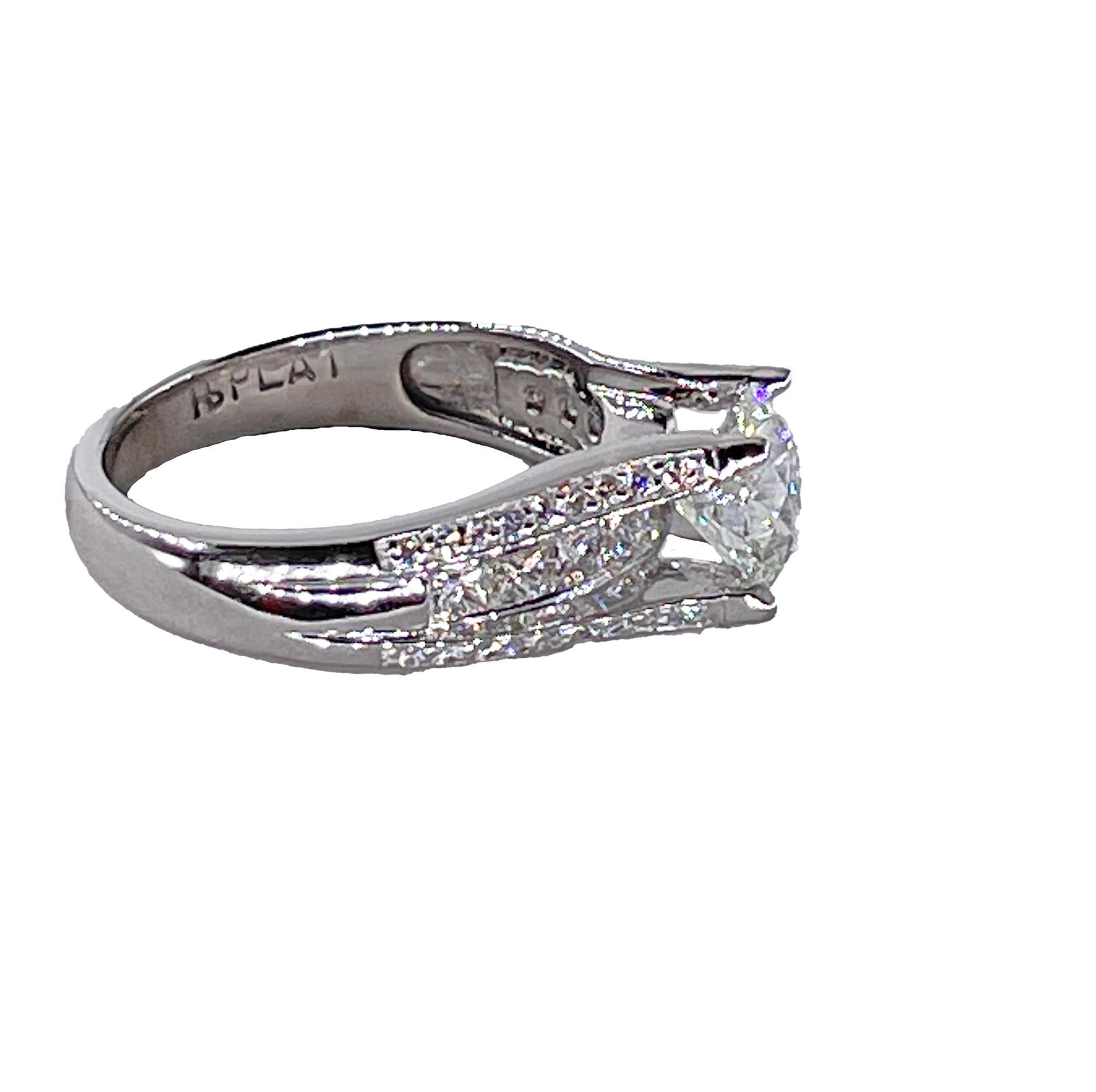 GIA 2.85ctw H SI1 Round Cut Diamond Engagement Wedding Platinum Estate Ring For Sale 2