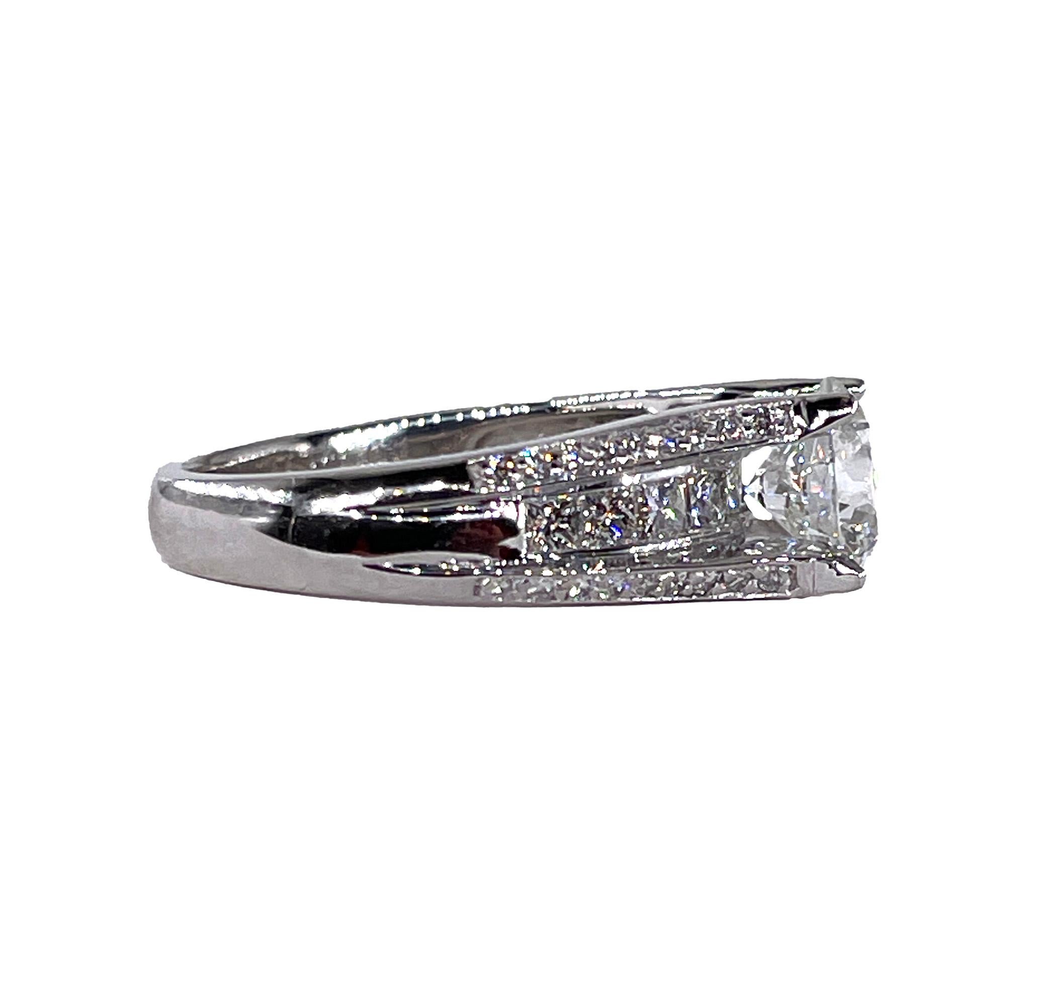 GIA 2.85ctw H SI1 Round Cut Diamond Engagement Wedding Platinum Estate Ring For Sale 3