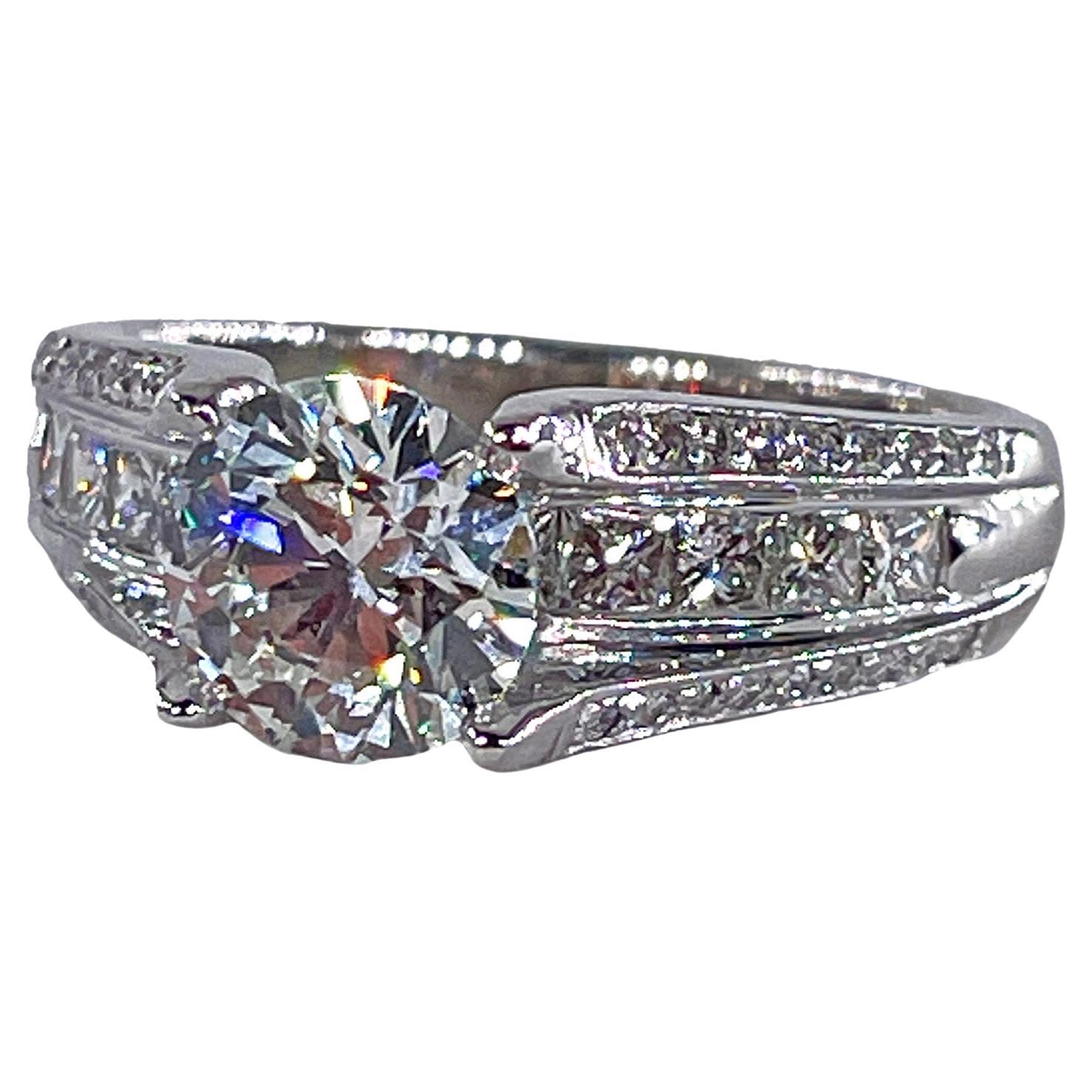 GIA 2.85ctw H SI1 Round Cut Diamond Engagement Wedding Platinum Estate Ring For Sale