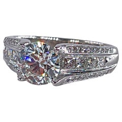 GIA 2.85ctw H SI1 Round Cut Diamond Engagement Wedding Platinum Estate Ring