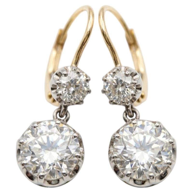 GIA 2.85ctw Old Mine Old European Cut Diamond Drop Earrings 18K Gold