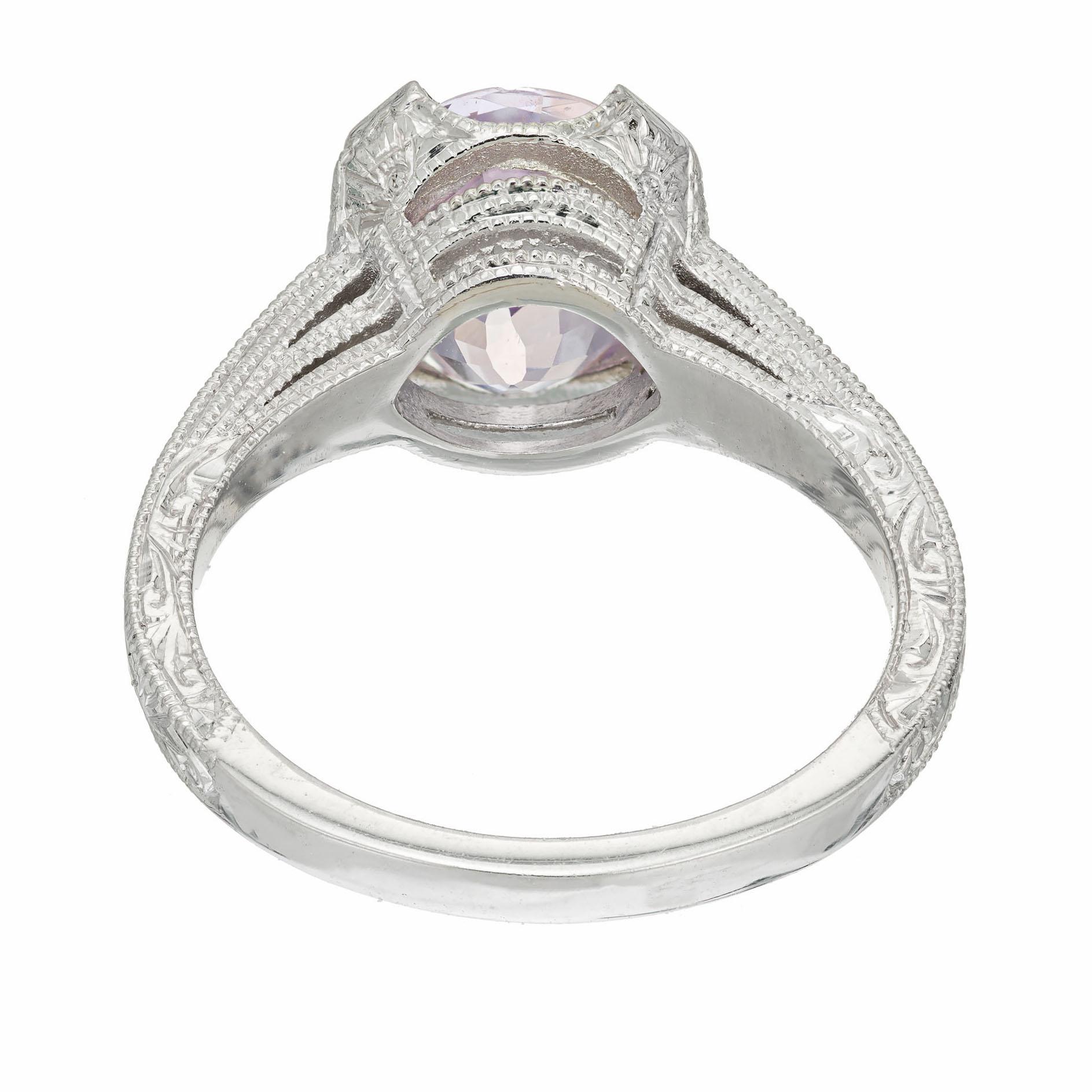 Oval Cut GIA 2.86 Carat Purple Natural Sapphire Diamond Platinum Engagement Ring